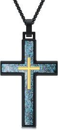 wholesale Sterling Silver Men s Black Cross Necklace with Turquoise Pendant-0-3