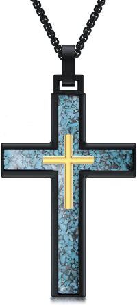 wholesale Sterling Silver Men s Black Cross Necklace with Turquoise Pendant-2-Turquoise