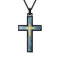 wholesale 925 Sterling Silver Mens Black Cross Necklace w/ Abalone Shell & Gold Accents-0-3