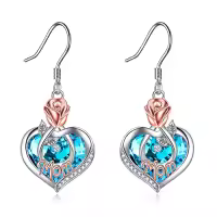 TOUPOP 925 Sterling Silver Crystal Rose Heart Drop Earrings-style_name:12 Dec-Mom Earrings with Heart Crystal