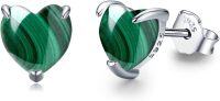 wholesale 925 Sterling Silver Malachite Heart Stud Earrings & Pendant Set - Hypoallergenic Jewelry for Women Girls-Malachite