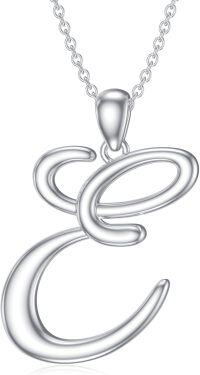 wholesale Sterling Silver 26 Letter Pendant Necklace-white gold plated-Letter E