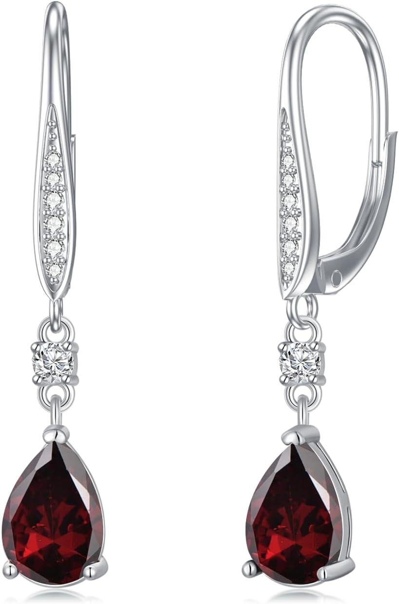 Sterling Silver Austrian Crystal Teardrop Leverback Earrings Women s Gift-01-garnet-Jan