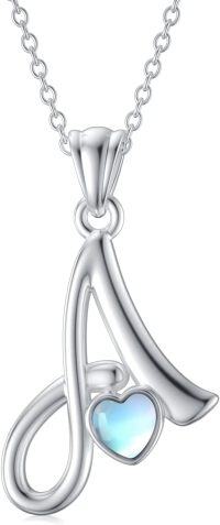 wholesale 925 Sterling Silver & Moonstone Letter A Necklace, Initial Pendant, 18-20in, Gift for Her-Letter A