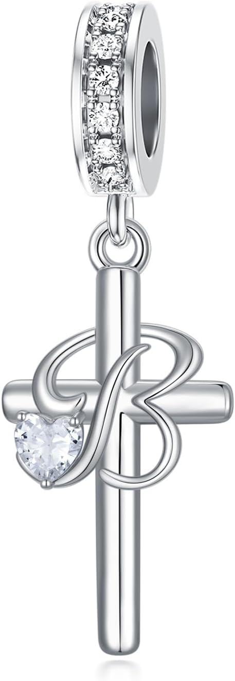 Sterling Silver ABC Initial Cross Charm Pendant Beads for Bracelet-2-B