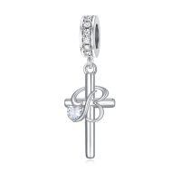 wholesale 925 Sterling Silver Cross Heart Crystal Dangle Charm-2-B