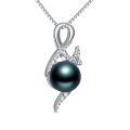 wholesale 925 Sterling Silver & 18K White Gold Plated Black Freshwater Pearl Butterfly Pendant Necklace-0-0