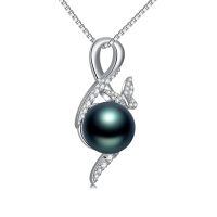 wholesale 925 Sterling Silver & 18K White Gold Plated Black Freshwater Pearl Butterfly Pendant Necklace-Infinity Butterfly