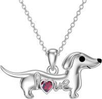 wholesale 925 Sterling Silver Dachshund Birthstone Necklace for Women Dog Lovers-M7 July-Ruby