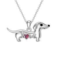 wholesale 925 Sterling Silver Dachshund Birthstone Necklace for Women Dog Lovers-M7 July-Ruby