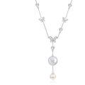 wholesale 925 Sterling Silver Mother-of-Pearl Butterfly Pendant Lariat Necklace w/ Cultured Freshwater Pearl & Cubic Zirconia - 34 Chain Length-0-0