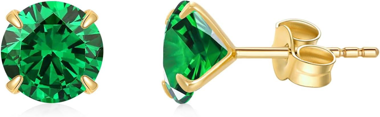 14K Yellow Gold Simulated Diamond Stud Earrings-5-May-Emerald
