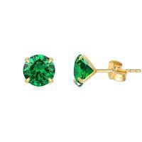 wholesale 14K Yellow Gold Simulated Diamond Stud Earrings-5-May-Emerald