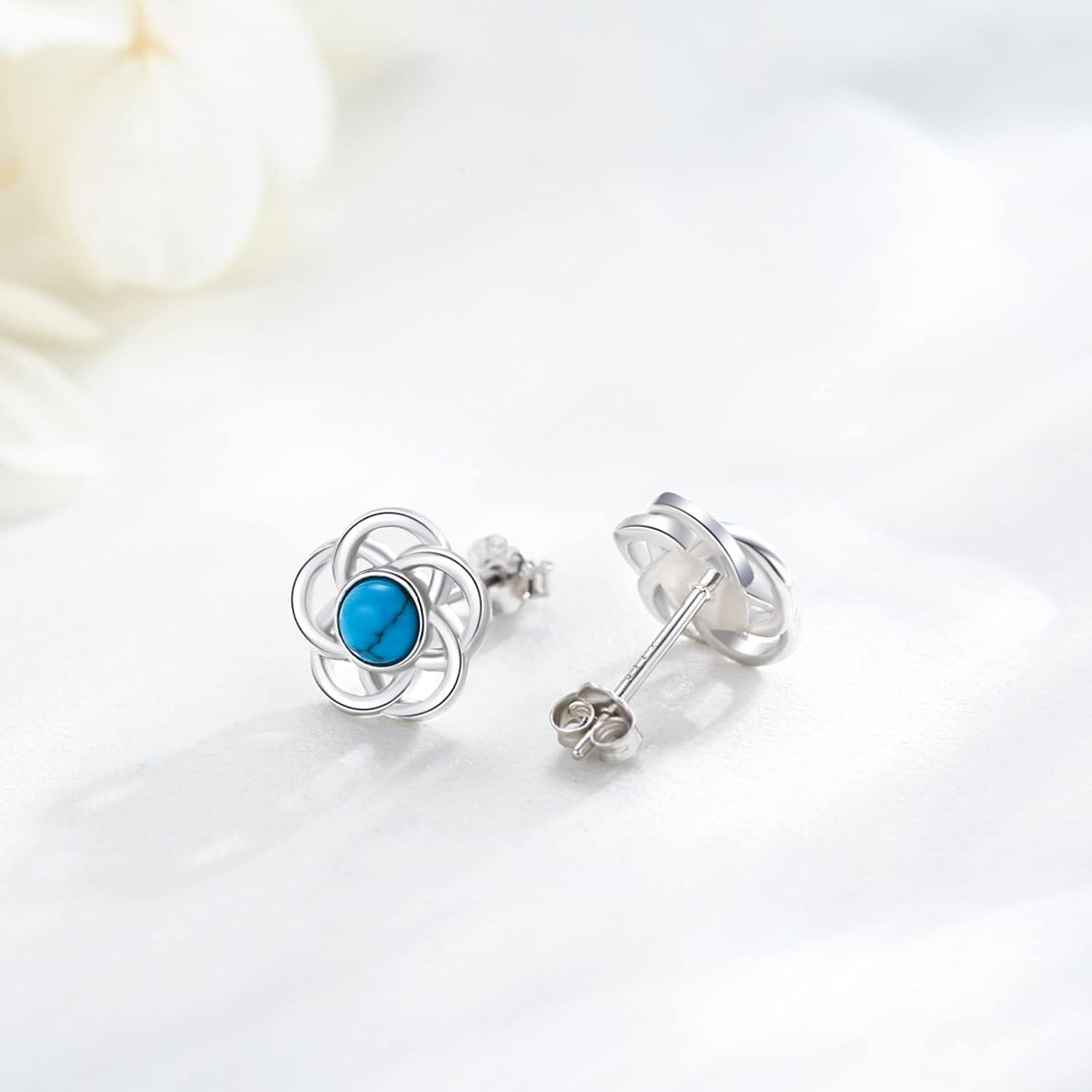 wholesale 925 Sterling Silver Flower-Shaped Turquoise Stud Earrings-0-2