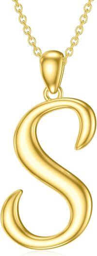wholesale Sterling Silver 26 Letter Pendant Necklace-yellow gold plated-Letter S