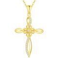 TOUPOP 14K Gold Sunflower Cross Pendant Necklace For Women-0-0