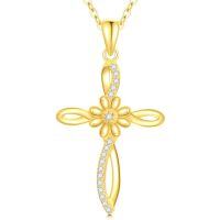 TOUPOP 14K Gold Sunflower Cross Pendant Necklace For Women-undefined