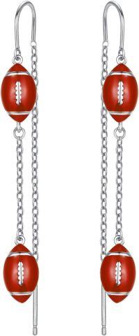 wholesale 925 Sterling Silver Red Football Drop Earrings Sports s for Women-Football