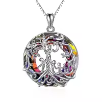 TOUPOP Sterling Silver Crystal Tree Of Life Necklace For Women-color_name:D-Mother and 4 Child-Volcano Crystal