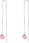 wholesale Sterling Silver Nature Stone Ball Threader Drop Earrings-0-12