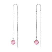 wholesale 925 Sterling Silver Lapis Lazuli Round Bead Chain Threader Dangle Earrings-Pink opal threader earrings