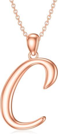 wholesale Sterling Silver 26 Letter Pendant Necklace-rose gold plated-Letter C