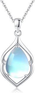wholesale 925 Sterling Silver Teardrop Blue Moonstone Pendant Necklaces for Women Birthdays Gifts Jewelry Accessories 48 Chain Length-0-0