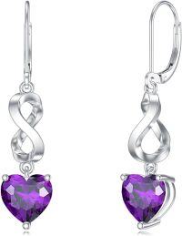 wholesale 925 Sterling Silver 12 Birthstone Infinity Leverback Drop Earrings for Women-2-Feb-Amethyst Purple