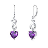wholesale 925 Sterling Silver Heart Garnet Infinity Drop Earrings-2-Feb-Amethyst Purple