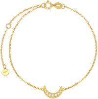 wholesale 14K Gold Crescent Moon Natural Diamond Anklet for Women (0-1 ct)-Yellow Gold