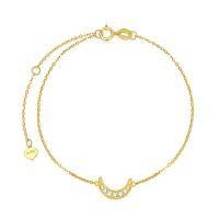 wholesale 14k Yellow Gold Moissanite Crescent Moon Dainty Chain Anklet-Yellow Gold