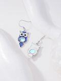 wholesale 925 Sterling Silver Blue Enamel Owl Dangle Earrings with Moonstone - Nature Inspired Jewelry for Women and Girls-0-4