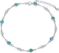 wholesale 925 Sterling Silver Turquoise Beaded Chain Anklet Bracelet for Women-Turquoise Anklet 9\"-11\"