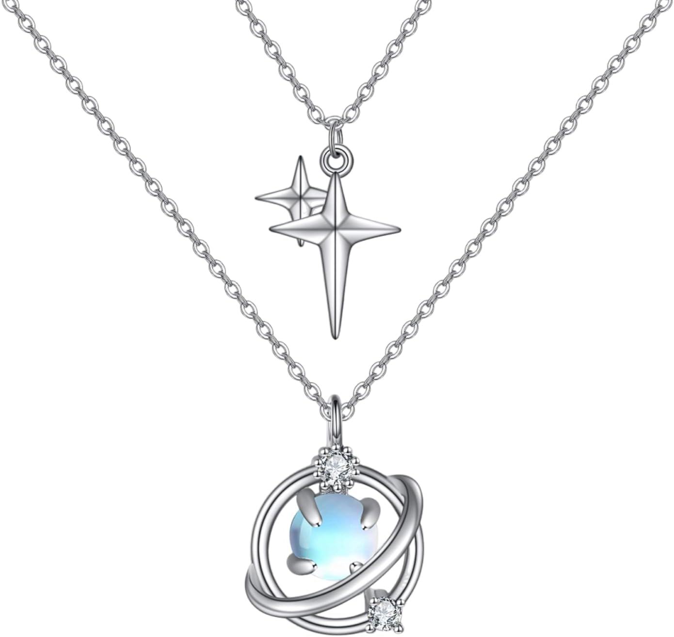 Sterling Silver Lotus Flower Turtle Planet Star Pendant Necklace-Planet Star