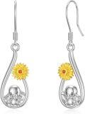 wholesale 925 Sterling Silver Sunflower Octopus Teardrop Dangle Earrings for Women Girls  4cm Length-0-0