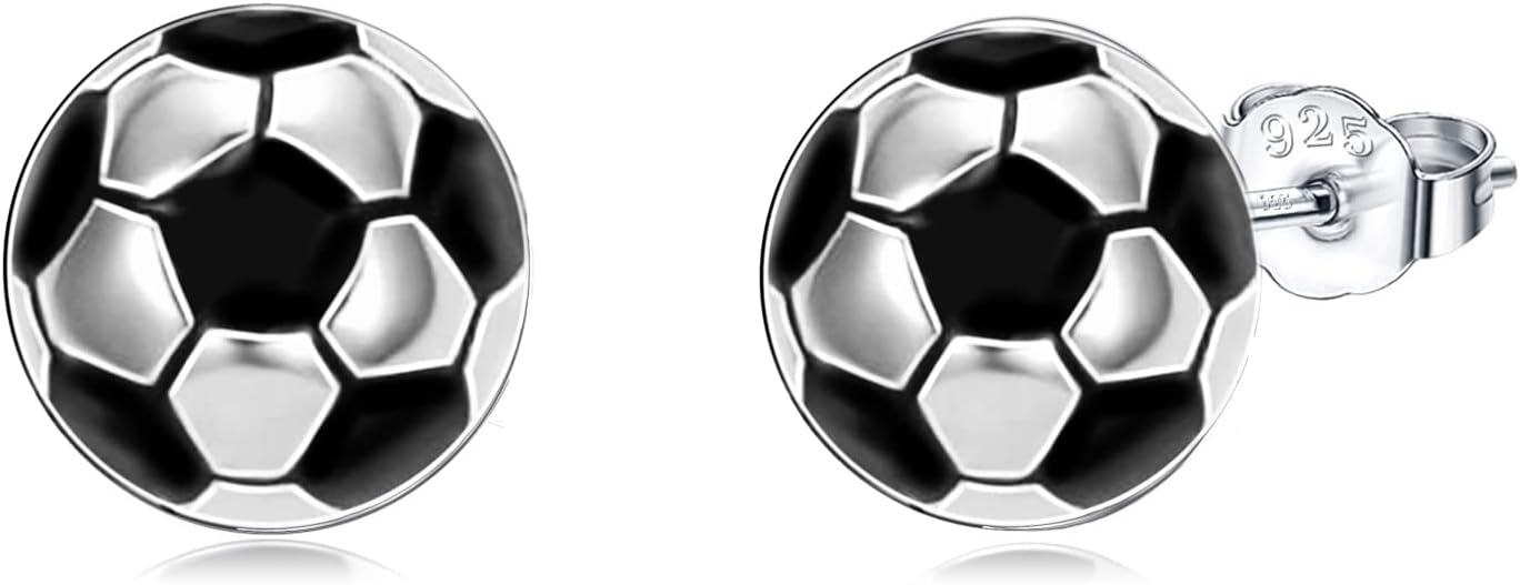 Sterling Silver Sports Stud Earrings Soccer Volleyball Baseball Football Tennis Jewelry Gift for Women Mom Player Fan-0-1