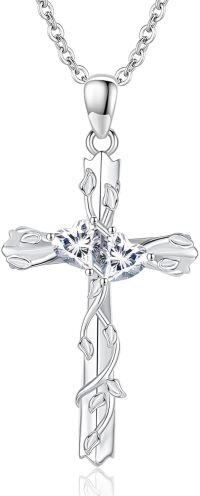 wholesale 925 Sterling Silver Cubic Zirconia Leaf Design Cross Pendant Necklace s for Women-Tree Cross