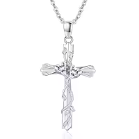 wholesale 925 Sterling Silver Cubic Zirconia Leaf Design Cross Pendant Necklace Wholesale s for Women-Tree Cross
