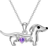 wholesale 925 Sterling Silver Dachshund Birthstone Necklace for Women Dog Lovers-M2 February-Amethyst