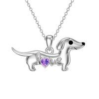 wholesale 925 Sterling Silver Dachshund Birthstone Necklace for Women Dog Lovers-M2 February-Amethyst
