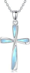 wholesale 925 Sterling Silver Moonstone Cross Pendant Necklace, Iridescent Gemstone Jewelry for Women, Adjustable Chain 18-20 Inches-0-0