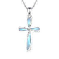 wholesale 925 Sterling Silver Light Blue Enamel Cross Pendant-Style 1