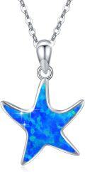 wholesale 925 Sterling Silver Blue Opal Starfish Pendant Necklace Sea Life Jewelry for Women Girls 45cm Chain Length-0-0