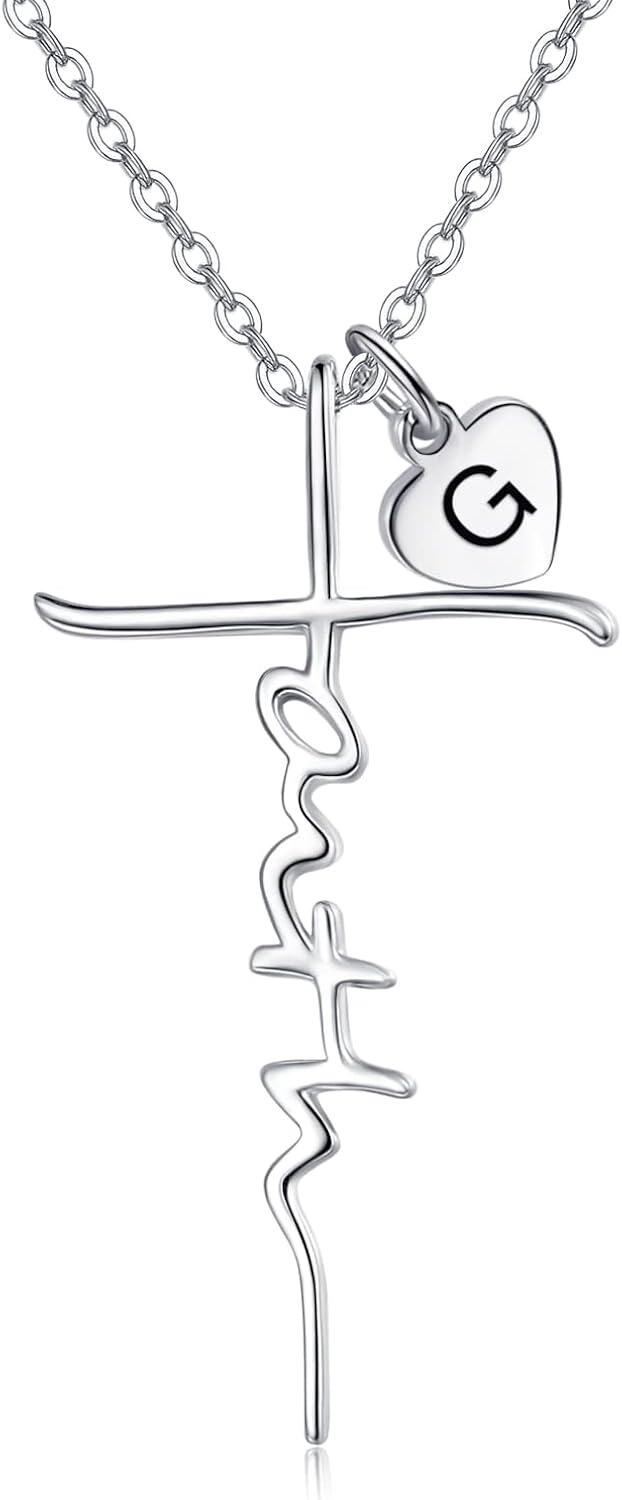 Sterling Silver Birthstone Faith Cross Pendant Necklace for Women-G-G