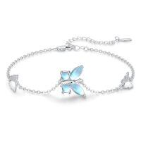 wholesale 925 Sterling Silver Moonstone Birthstone Moon Bracelet Butterfly Dragonfly Celtic Jewelry for Women-Moonstone-Butterfly