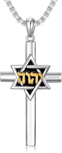 wholesale 925 Sterling Silver Cross with Star of David and Hebrew Letters Pendant Necklace  Jewelry for Men & Women-D01-Star of David & Cross