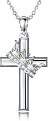 wholesale 925 Sterling Silver Birthstone Crown Cross Pendant Necklace for Women-08-August