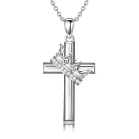 wholesale 925 Sterling Silver Birthstone Crown Cross Pendant Necklace for Women-08-August