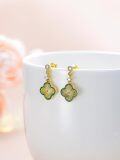 wholesale 925 Sterling Silver Gold Plated Green Enamel Flower Drop Earrings for Women-0-3