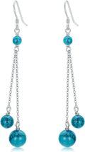 wholesale 925 Sterling Silver Turquoise Ball Earrings with 4mm 6mm 8mm Beads, Hypoallergenic Lightweight Dangle Jewelry Gift for Women-0-0
